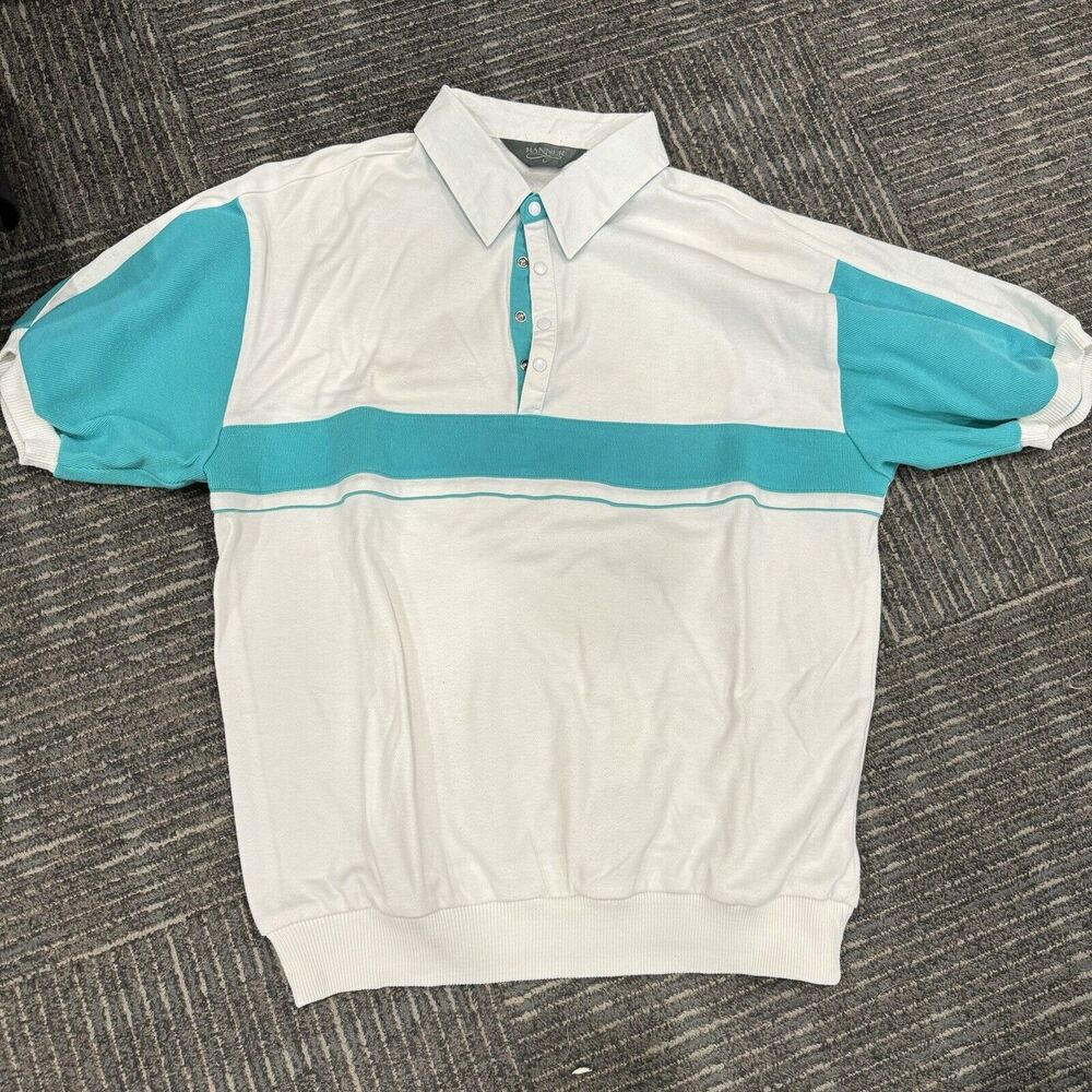 Vintage Banner Brand Polo Collared Mens Large Short Sleeve Shirt Elastic Waist